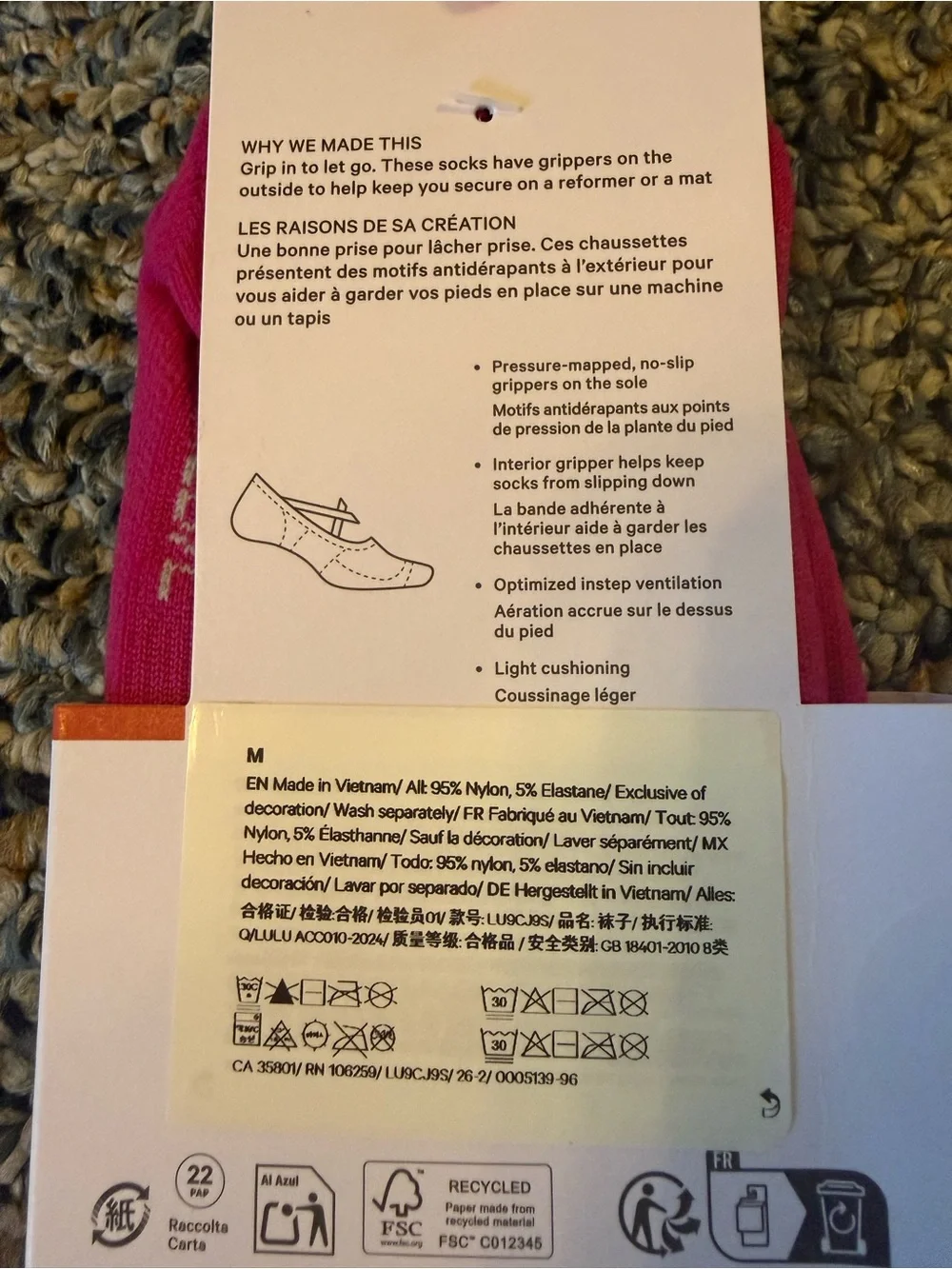 NWT LULULEMON Find Your Balance Grip Sock Strappy Pink Flare/Lilac Play